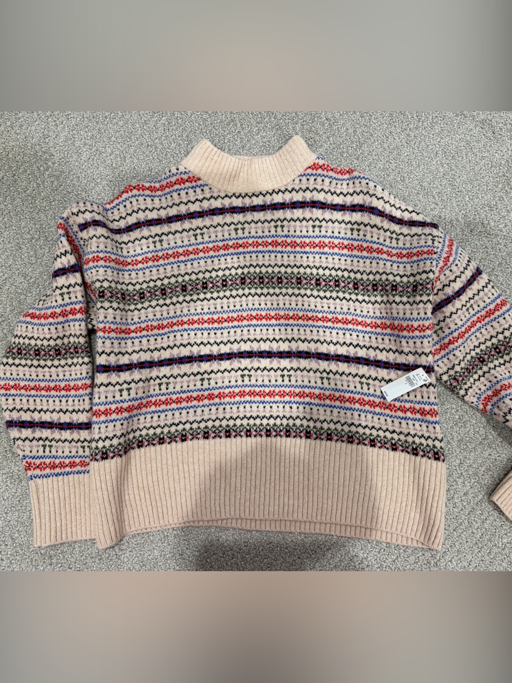 Old Navy Cream Fair Isle Mock Neck Sweater with Multicolor Stripes nwt small